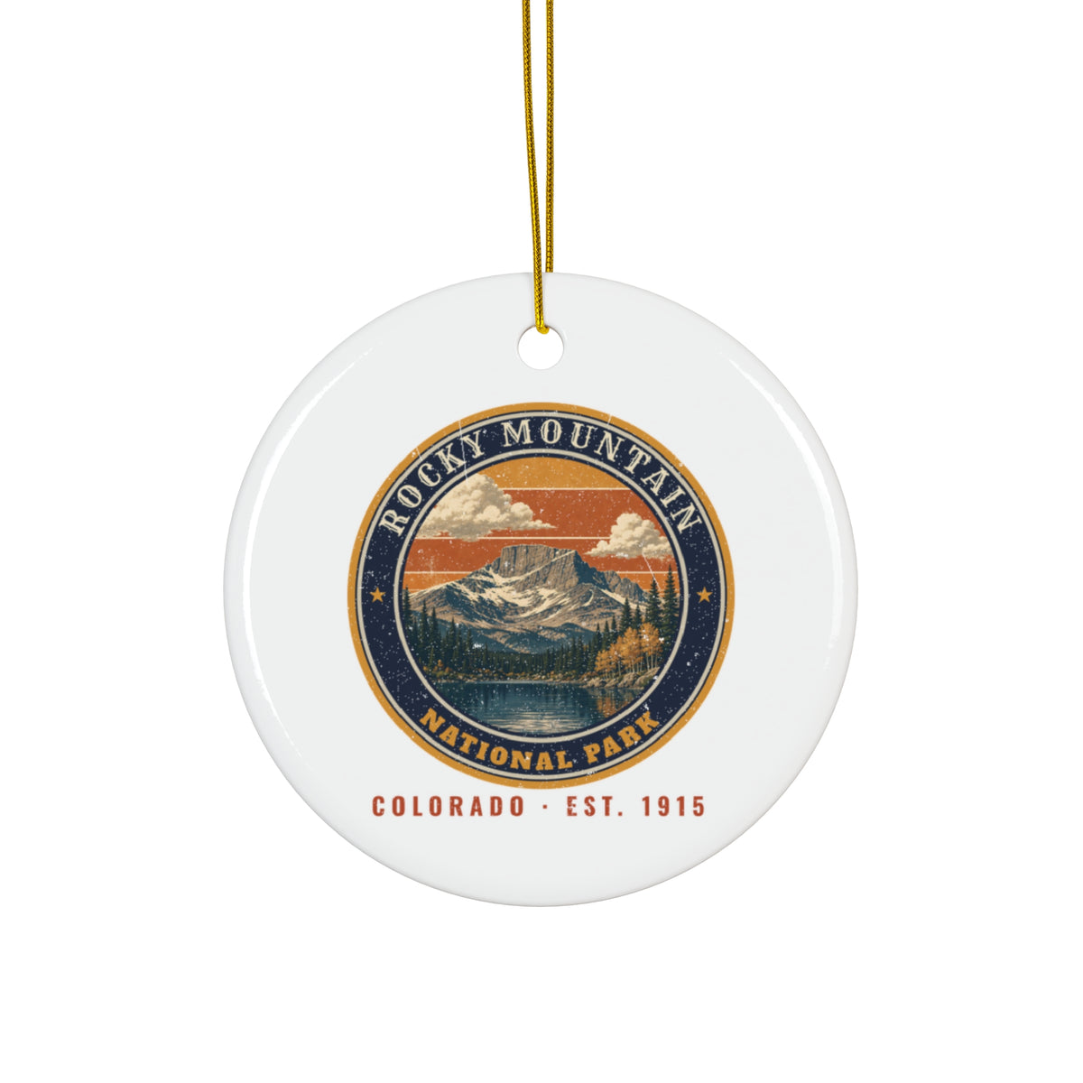 Rocky Mountain National Park Ornament – Vintage Longs Peak Ceramic Christmas Ornament – Emblem