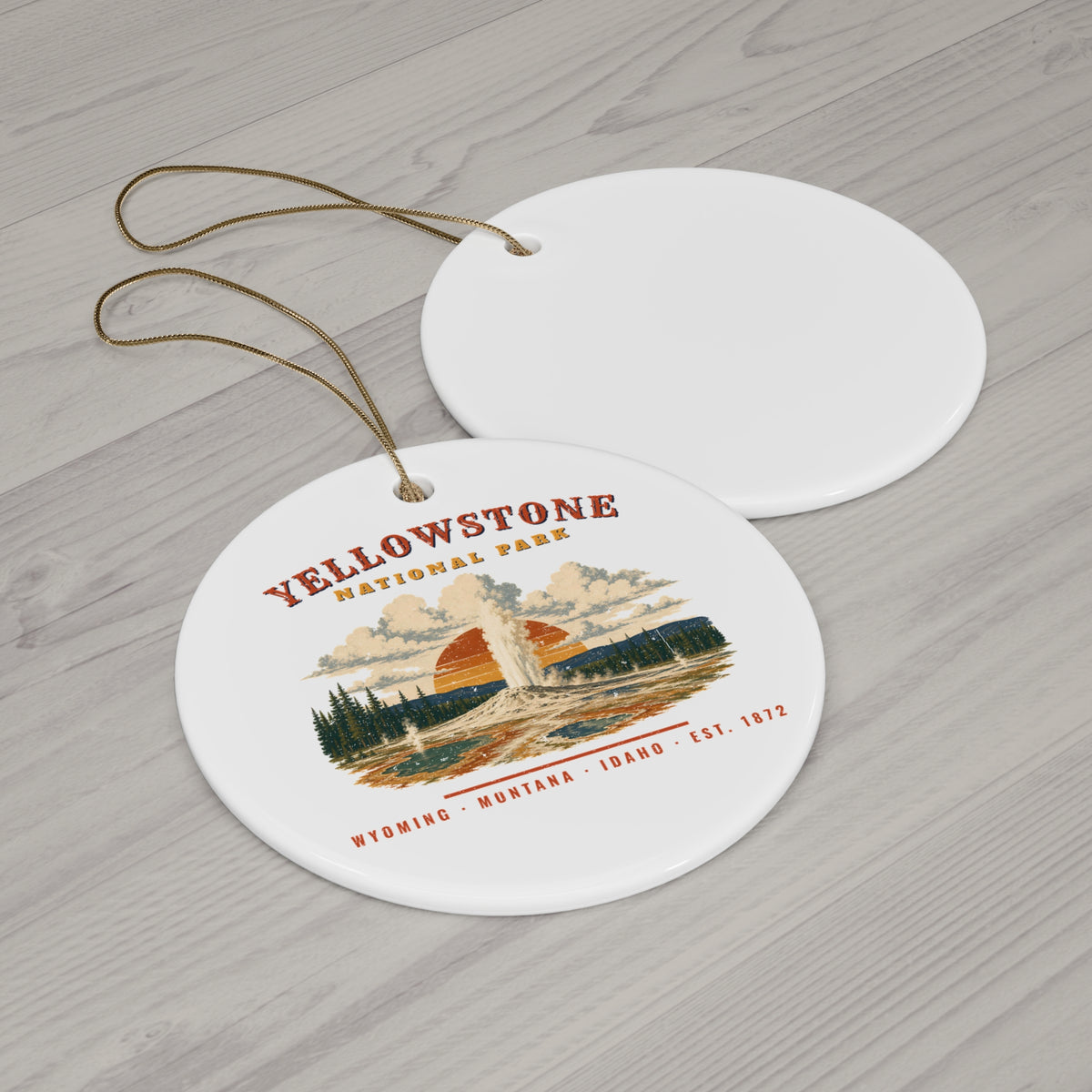 Yellowstone National Park Ornament – Vintage Geyser Basin Ceramic Christmas Ornament – Landscape