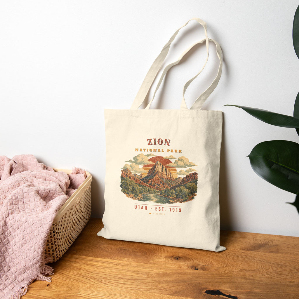 Zion National Park Tote Bag – Vintage The Watchman Natural Canvas Tote – Landscape