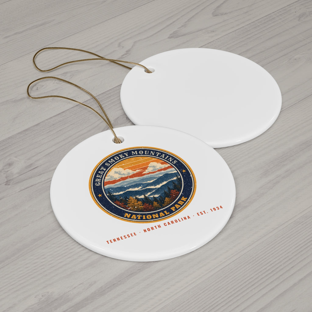 Great Smoky Mountains National Park Christmas ornament, vintage Misty Ridges design in the emblem style, photo 2 of 3