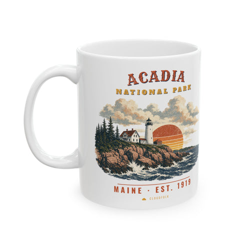 Acadia National Park Mug – Vintage Lighthouse Coast 11oz Coffee Mug – Landscape
