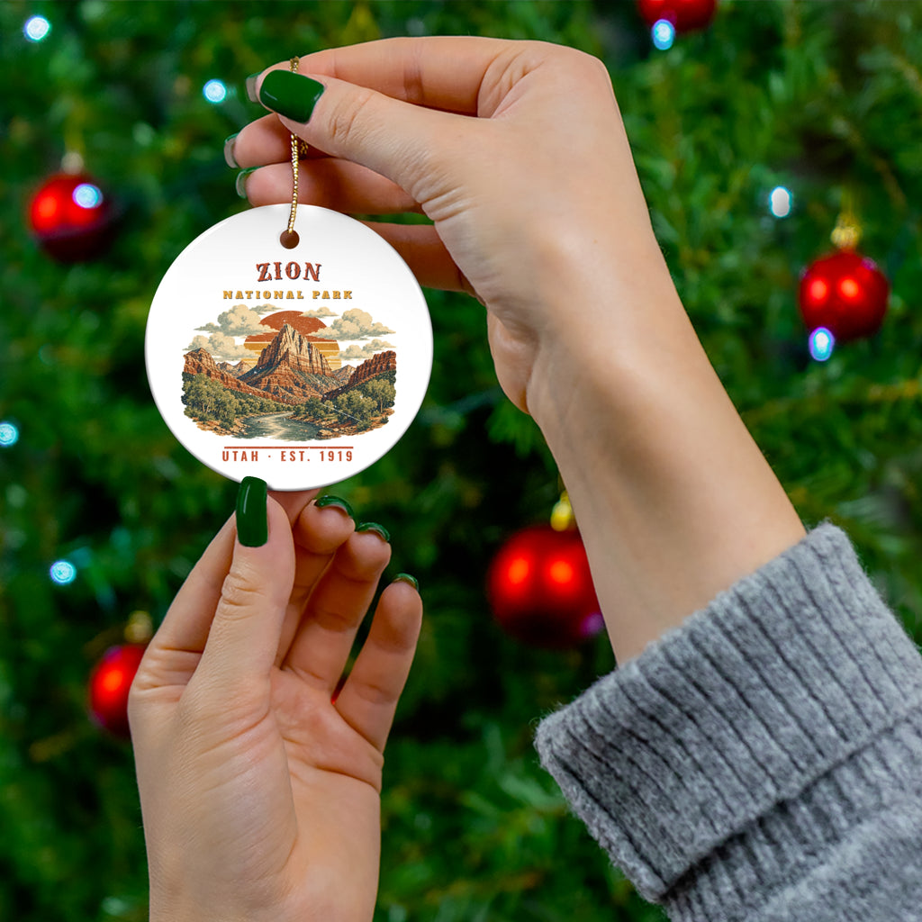 Zion National Park Ornament – Vintage The Watchman Ceramic Christmas Ornament – Landscape