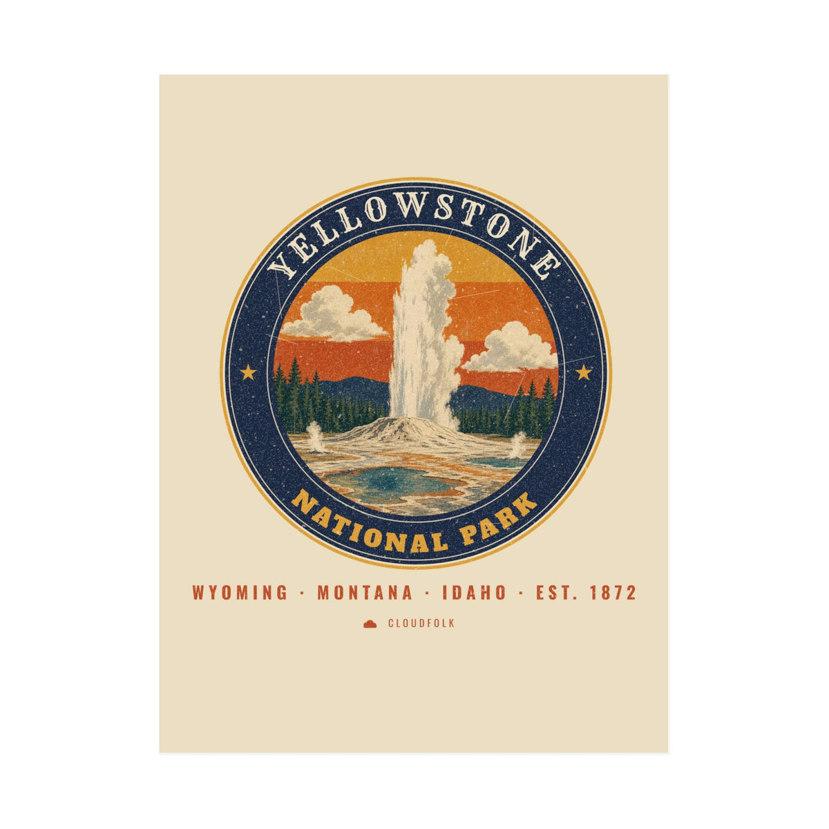 Yellowstone National Park Poster – Vintage Geyser Basin 18x24 Art Print – Emblem