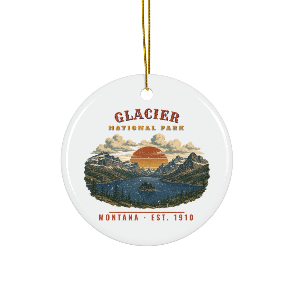 Glacier National Park Ornament – Vintage St. Mary Lake Ceramic Christmas Ornament – Landscape