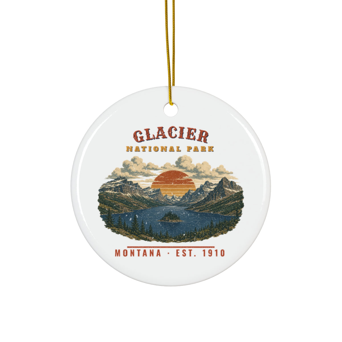 Glacier National Park Ornament – Vintage St. Mary Lake Ceramic Christmas Ornament – Landscape