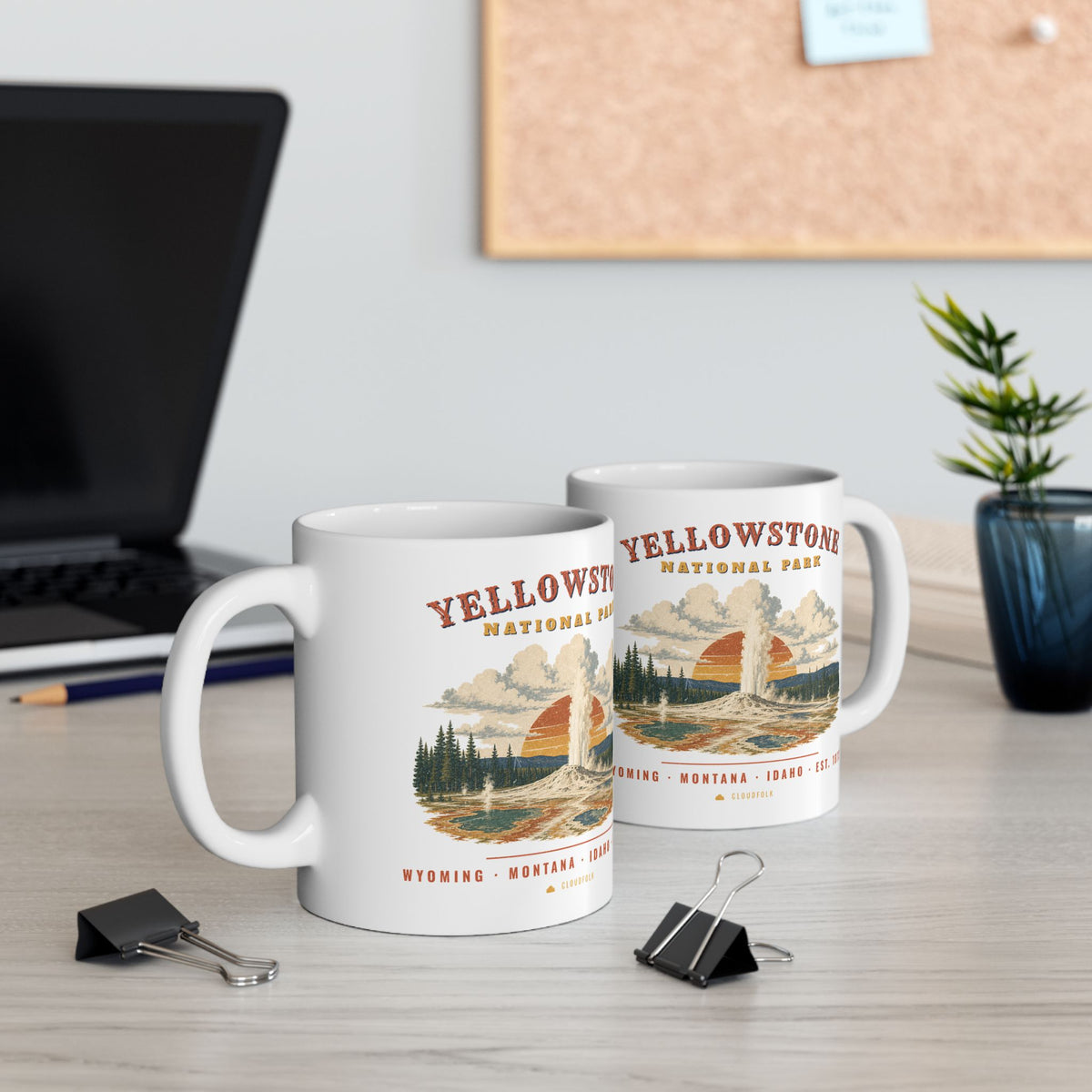 Yellowstone National Park Mug – Vintage Geyser Basin 11oz Coffee Mug – Landscape