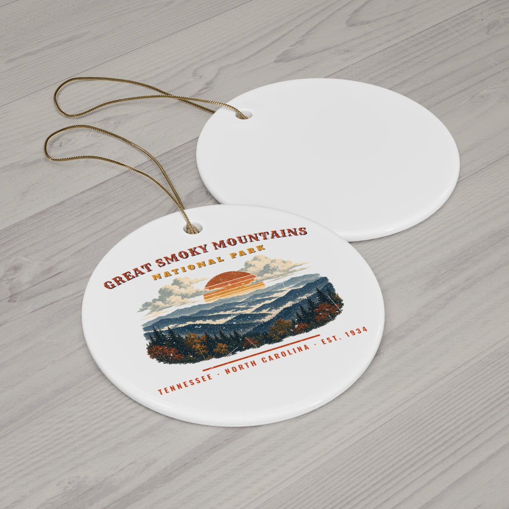 Great Smoky Mountains National Park Ornament – Vintage Misty Ridges Ceramic Christmas Ornament – Landscape