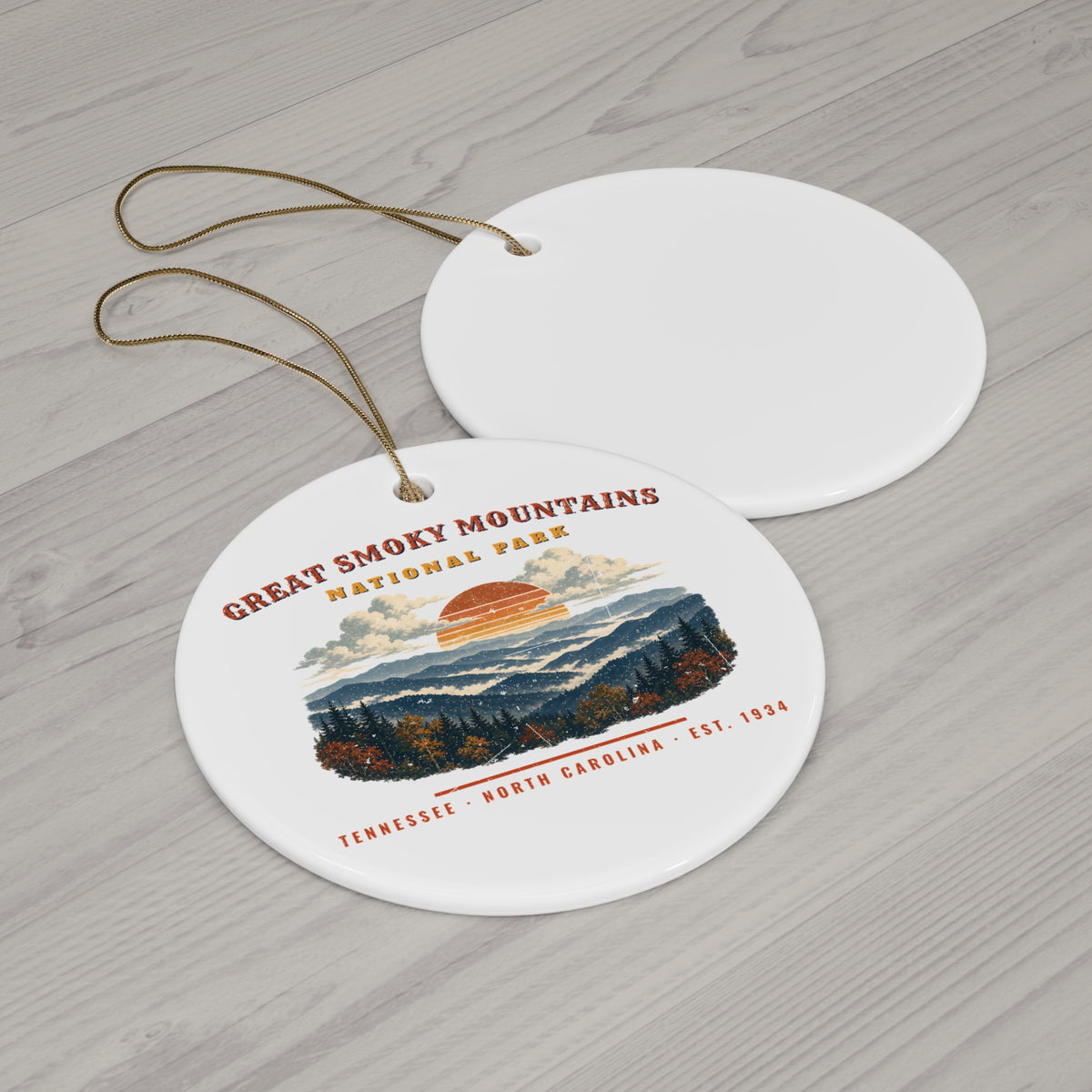 Great Smoky Mountains National Park Ornament – Vintage Misty Ridges Ceramic Christmas Ornament – Landscape