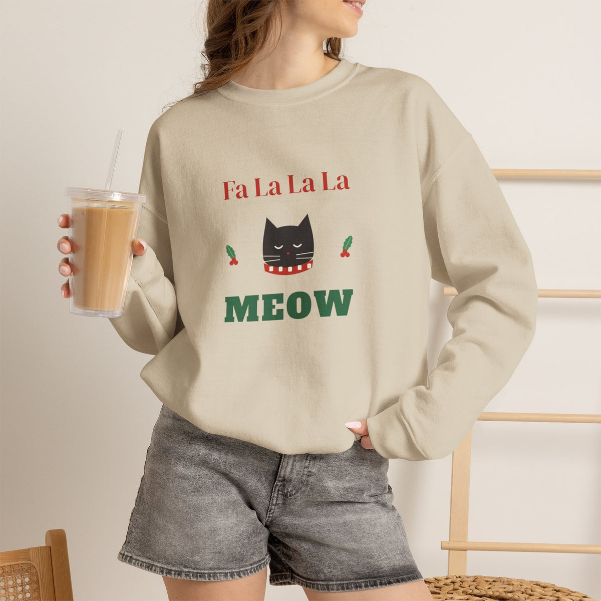 Funny Cat Christmas Sweatshirt, Fa La La La Meow Holiday Crewneck