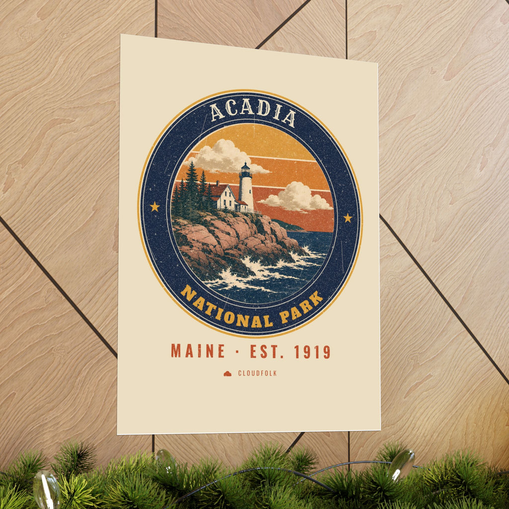 Acadia National Park Poster – Vintage Lighthouse Coast 18x24 Art Print – Emblem