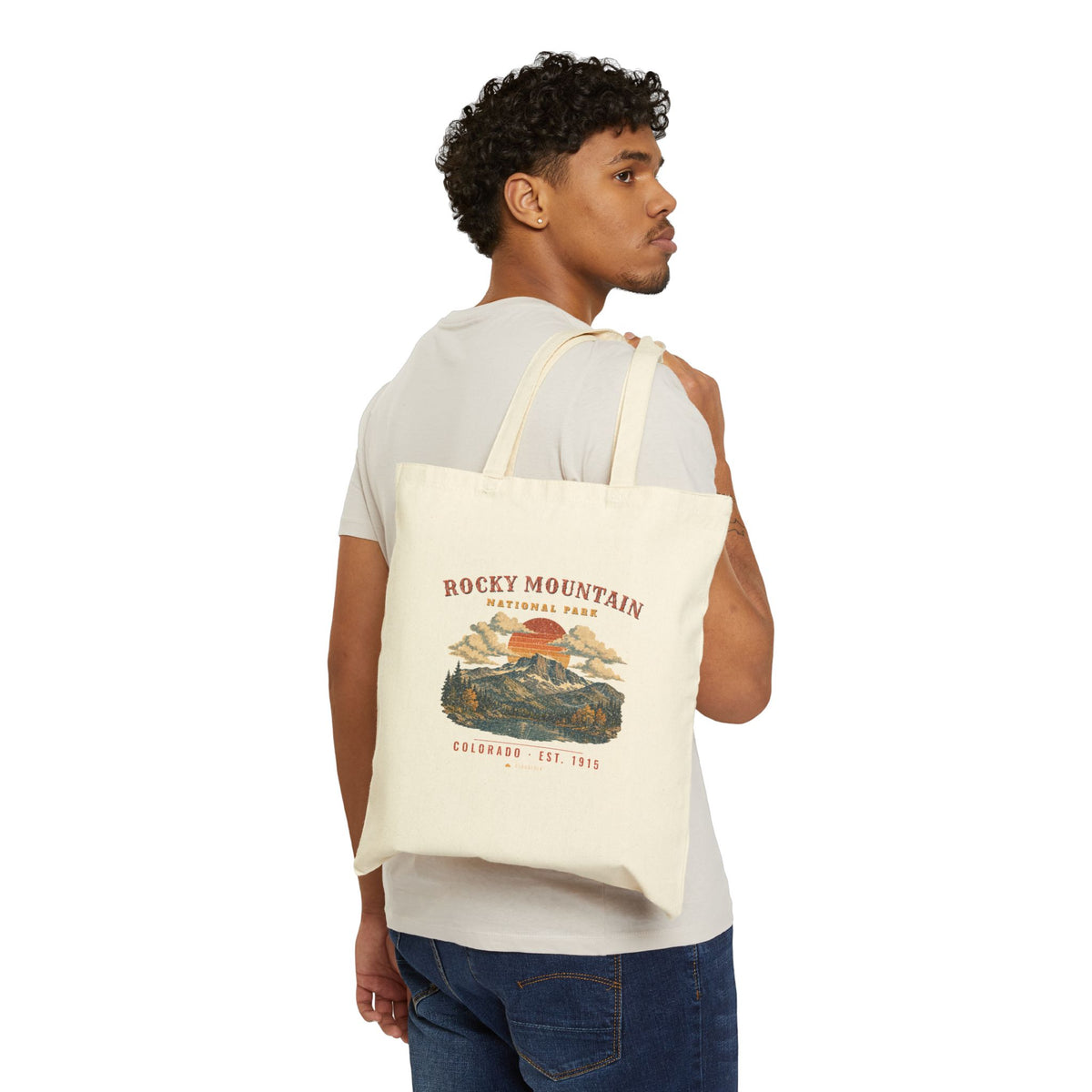 Rocky Mountain National Park Tote Bag – Vintage Longs Peak Natural Canvas Tote – Landscape