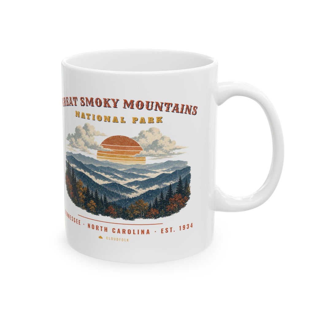 Great Smoky Mountains National Park Mug – Vintage Misty Ridges 11oz Coffee Mug – Landscape