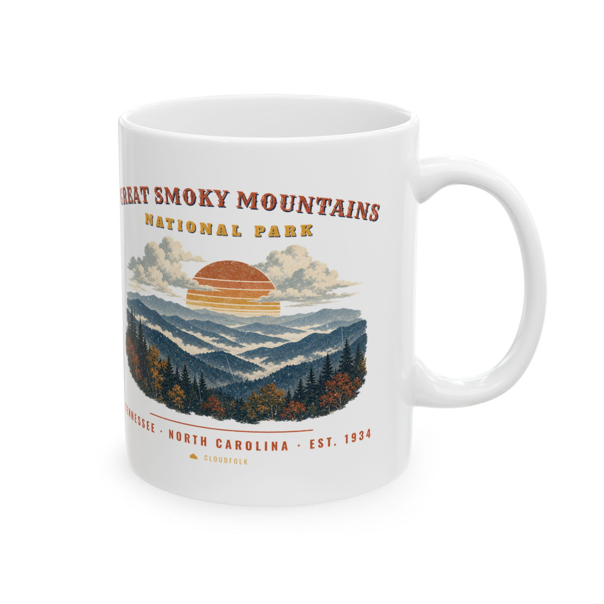 Great Smoky Mountains National Park Mug – Vintage Misty Ridges 11oz Coffee Mug – Landscape
