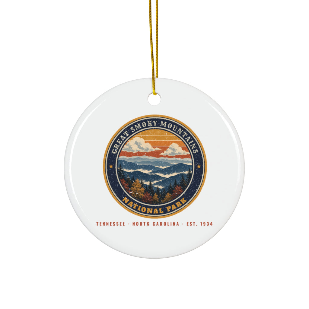 Great Smoky Mountains National Park Christmas ornament, vintage Misty Ridges design in the emblem style, photo 1 of 3