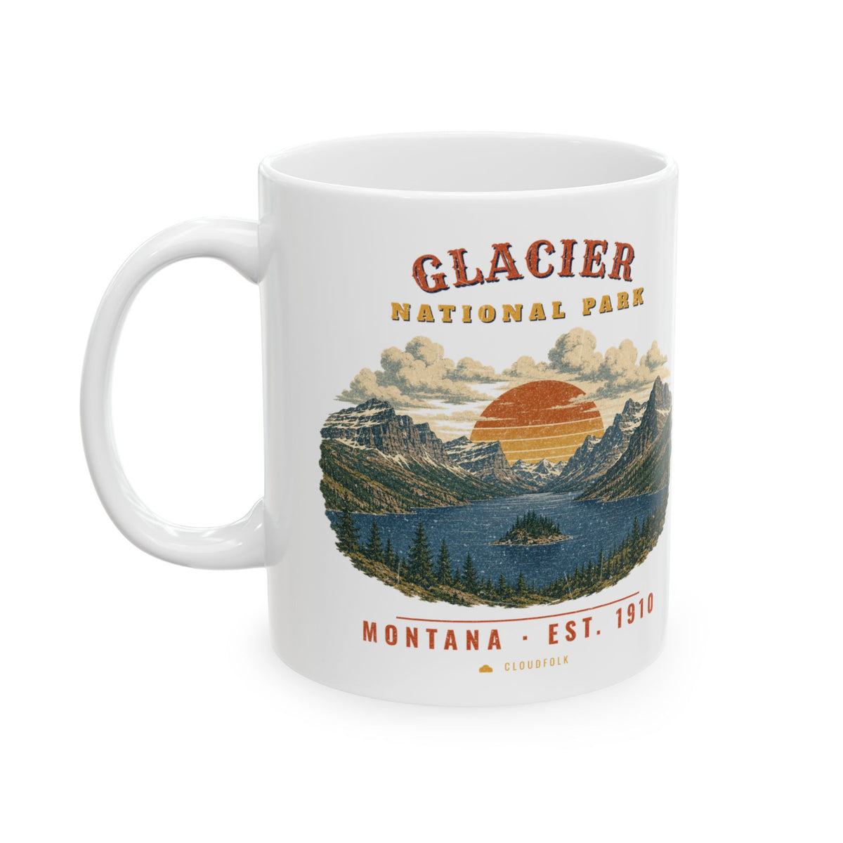 Glacier National Park Mug – Vintage St. Mary Lake 11oz Coffee Mug – Landscape
