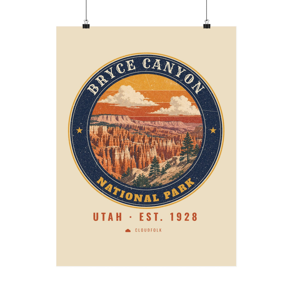 Bryce Canyon National Park Poster – Vintage Hoodoo Amphitheater 18x24 Art Print – Emblem