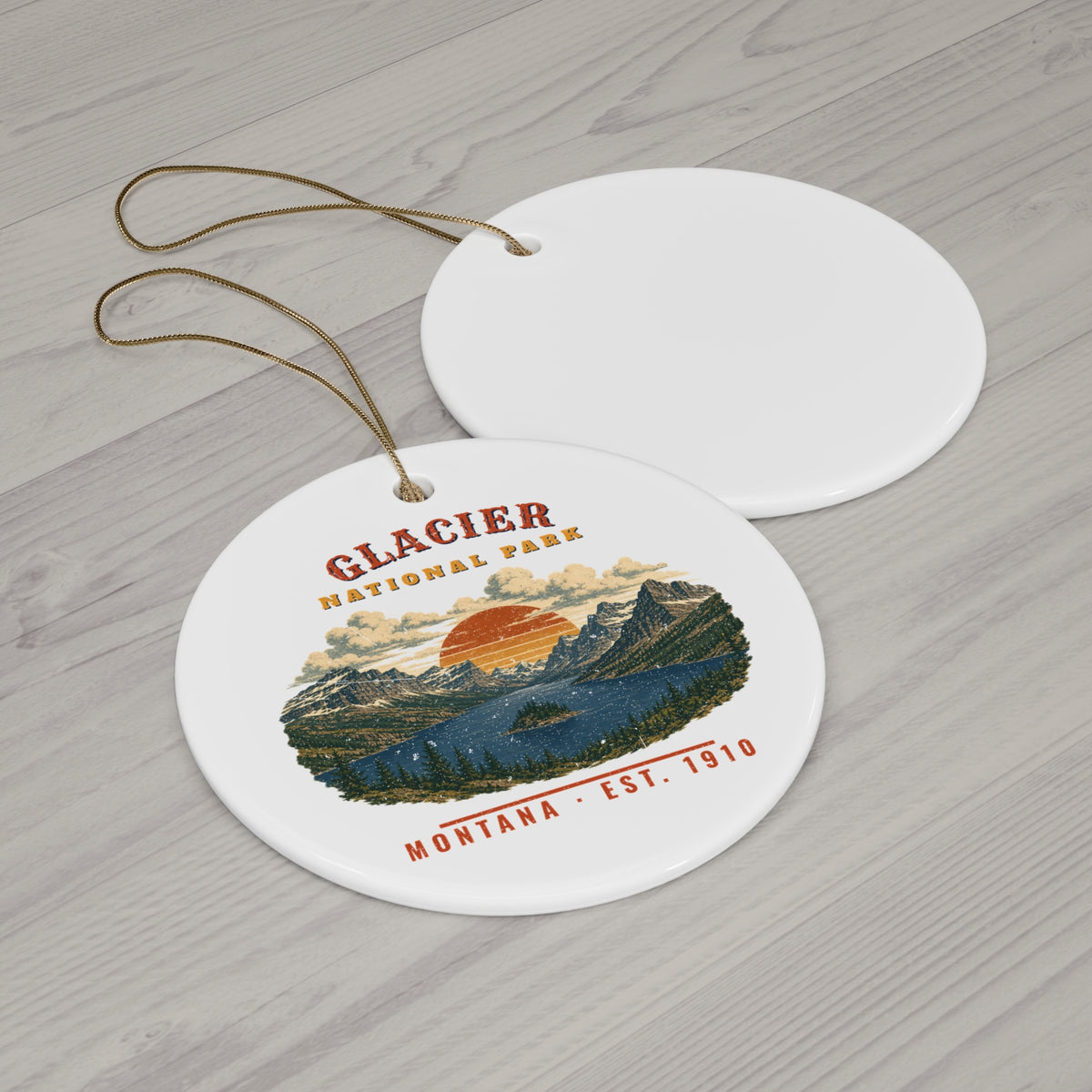 Glacier National Park Ornament – Vintage St. Mary Lake Ceramic Christmas Ornament – Landscape