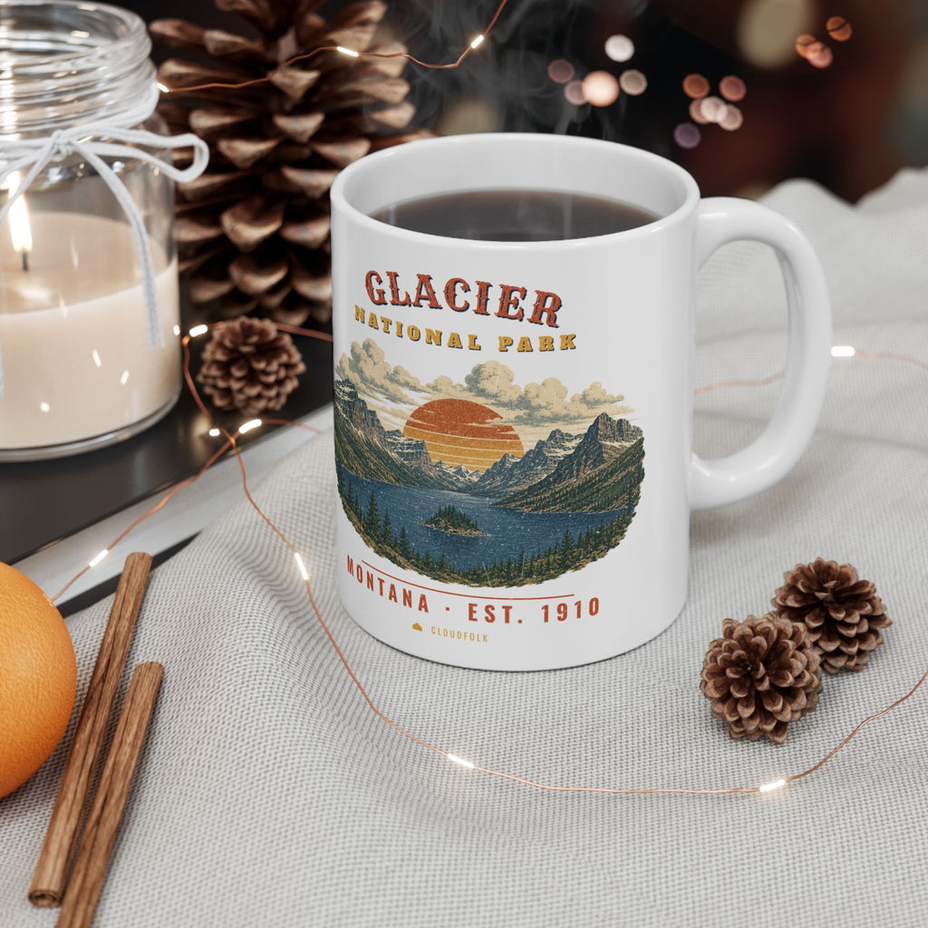 Glacier National Park Mug – Vintage St. Mary Lake 11oz Coffee Mug – Landscape