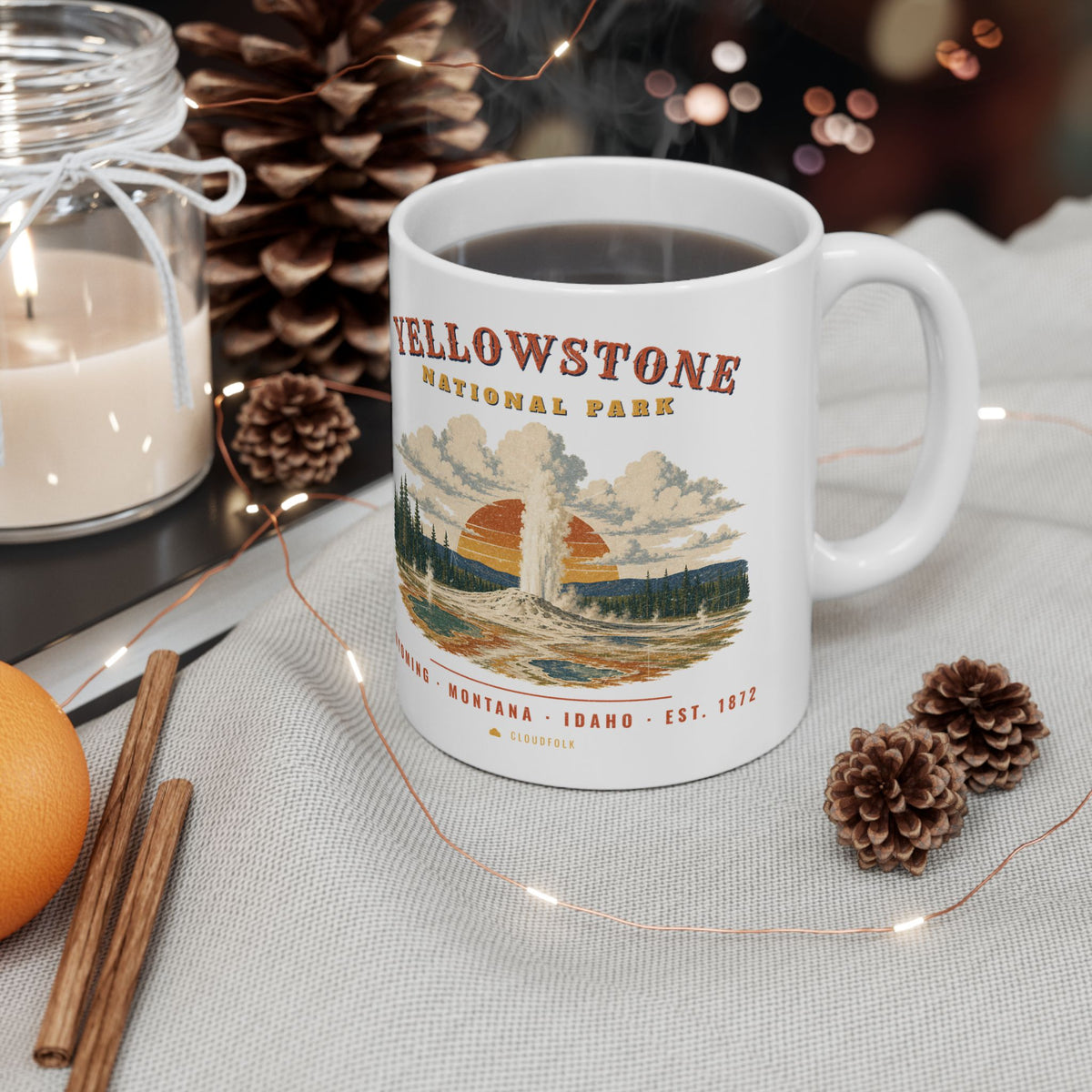 Yellowstone National Park Mug – Vintage Geyser Basin 11oz Coffee Mug – Landscape