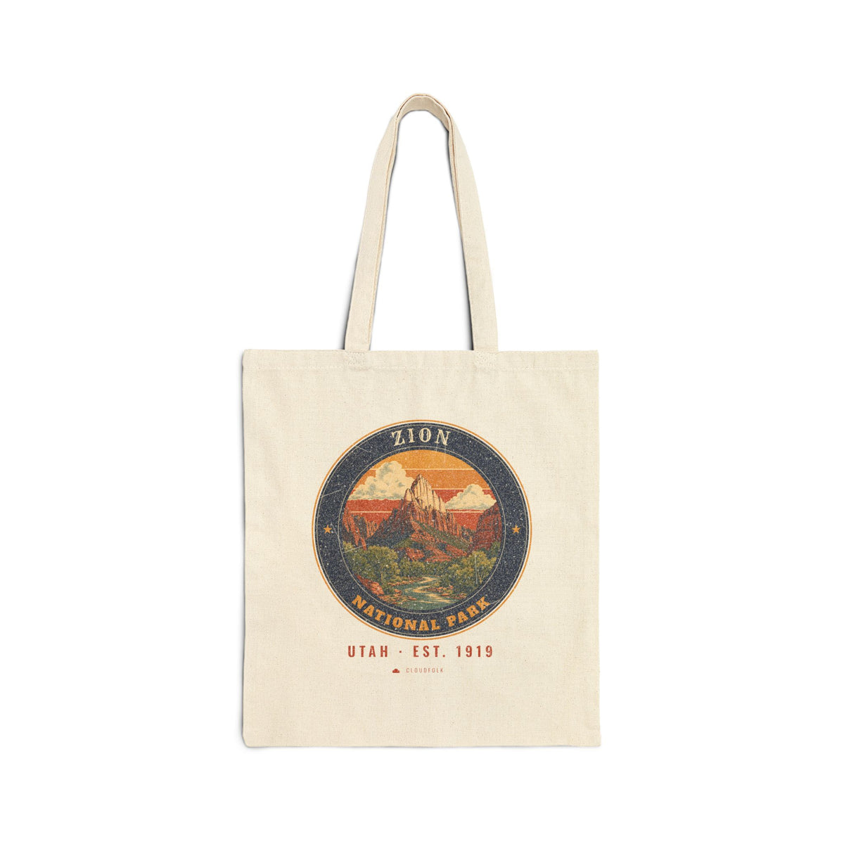Zion National Park Tote Bag – Vintage The Watchman Natural Canvas Tote – Emblem
