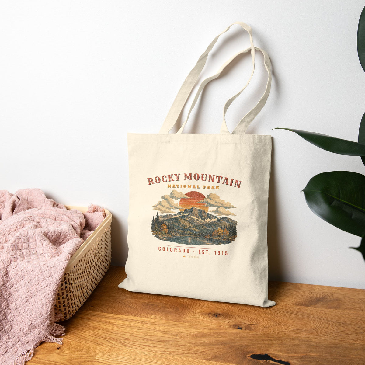 Rocky Mountain National Park Tote Bag – Vintage Longs Peak Natural Canvas Tote – Landscape