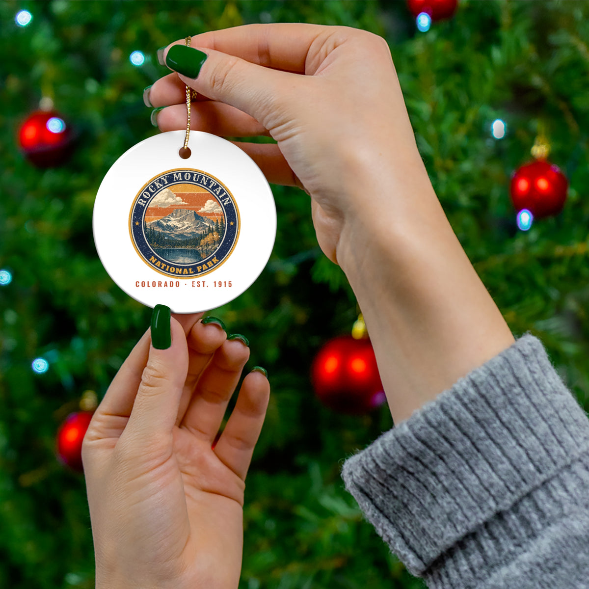 Rocky Mountain National Park Ornament – Vintage Longs Peak Ceramic Christmas Ornament – Emblem
