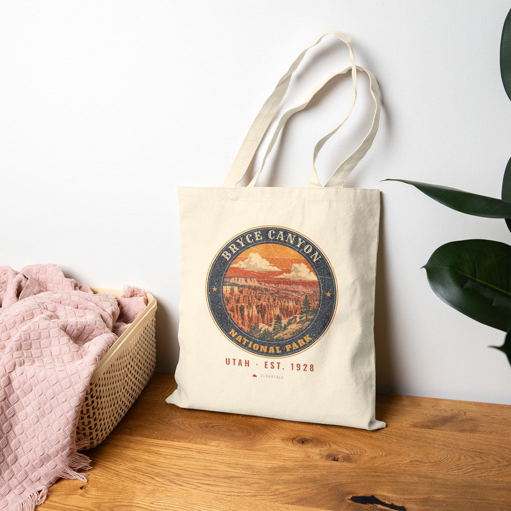 Bryce Canyon National Park Tote Bag – Vintage Hoodoo Amphitheater Natural Canvas Tote – Emblem