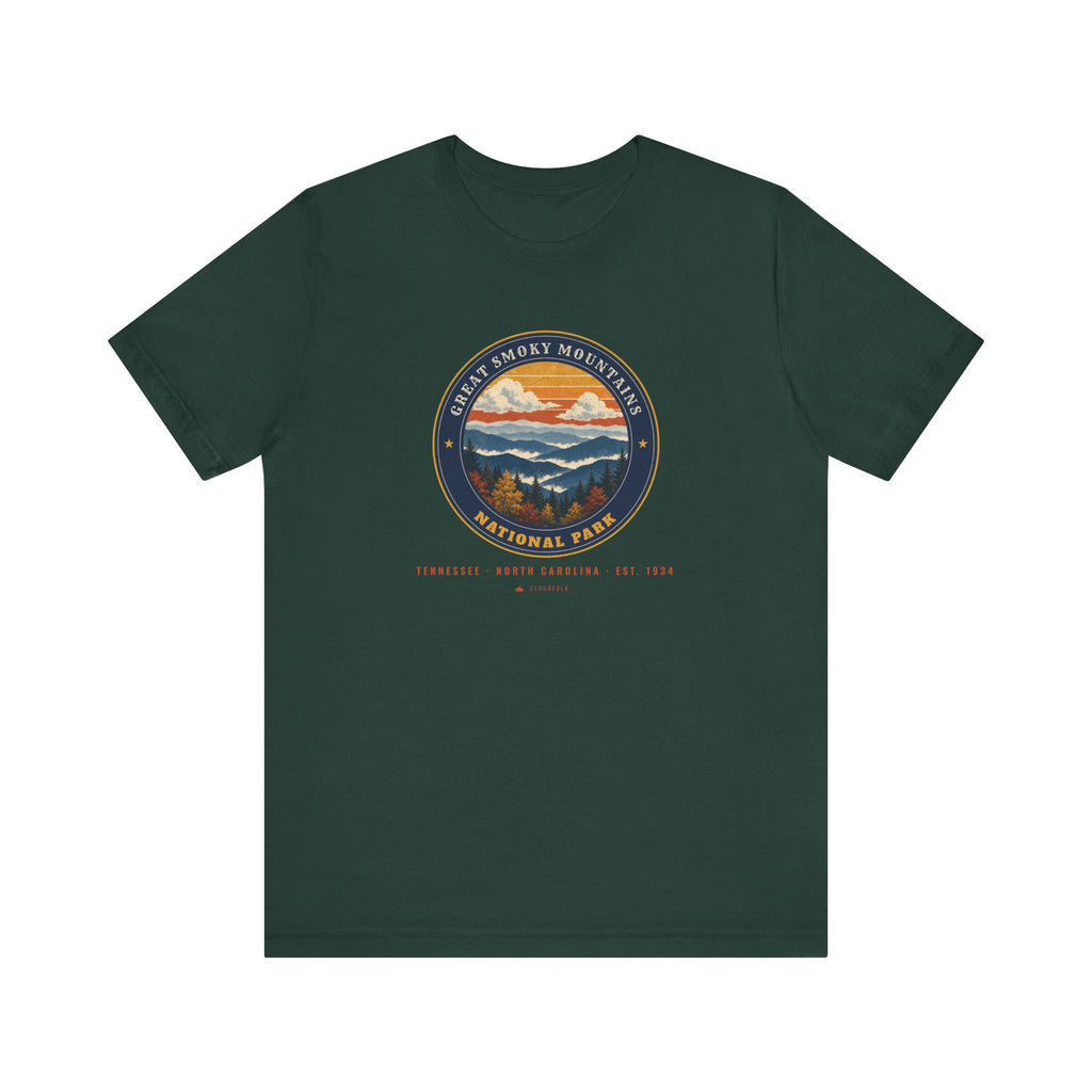 Great Smoky Mountains National Park T-Shirt – Vintage Misty Ridges Tee – Emblem