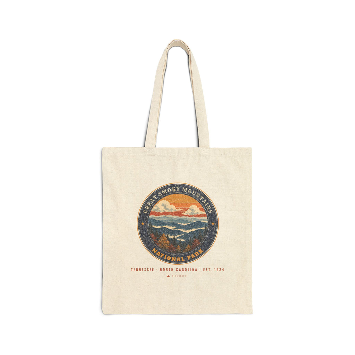 Great Smoky Mountains National Park Tote Bag – Vintage Misty Ridges Natural Canvas Tote – Emblem