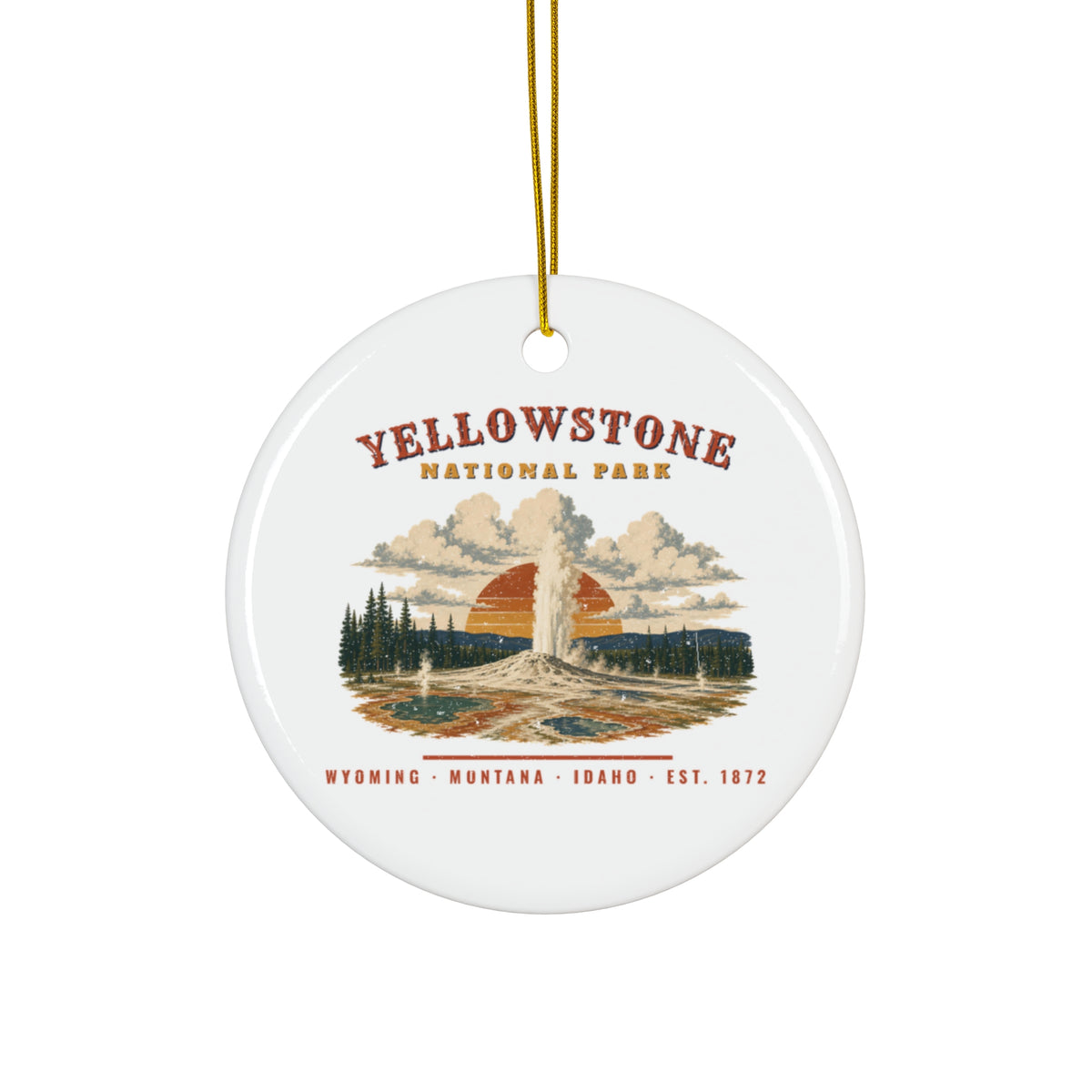 Yellowstone National Park Ornament – Vintage Geyser Basin Ceramic Christmas Ornament – Landscape