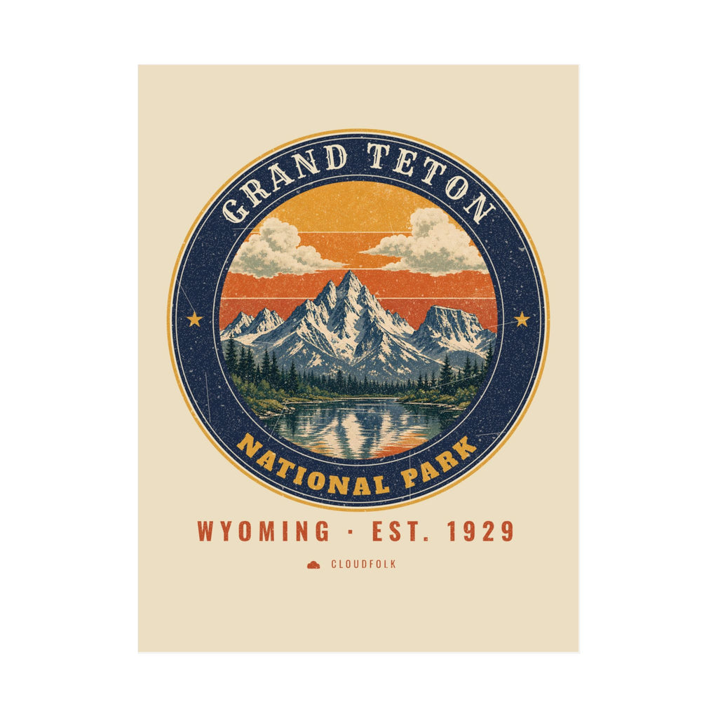Grand Teton National Park Poster – Vintage Teton Range 18x24 Art Print – Emblem
