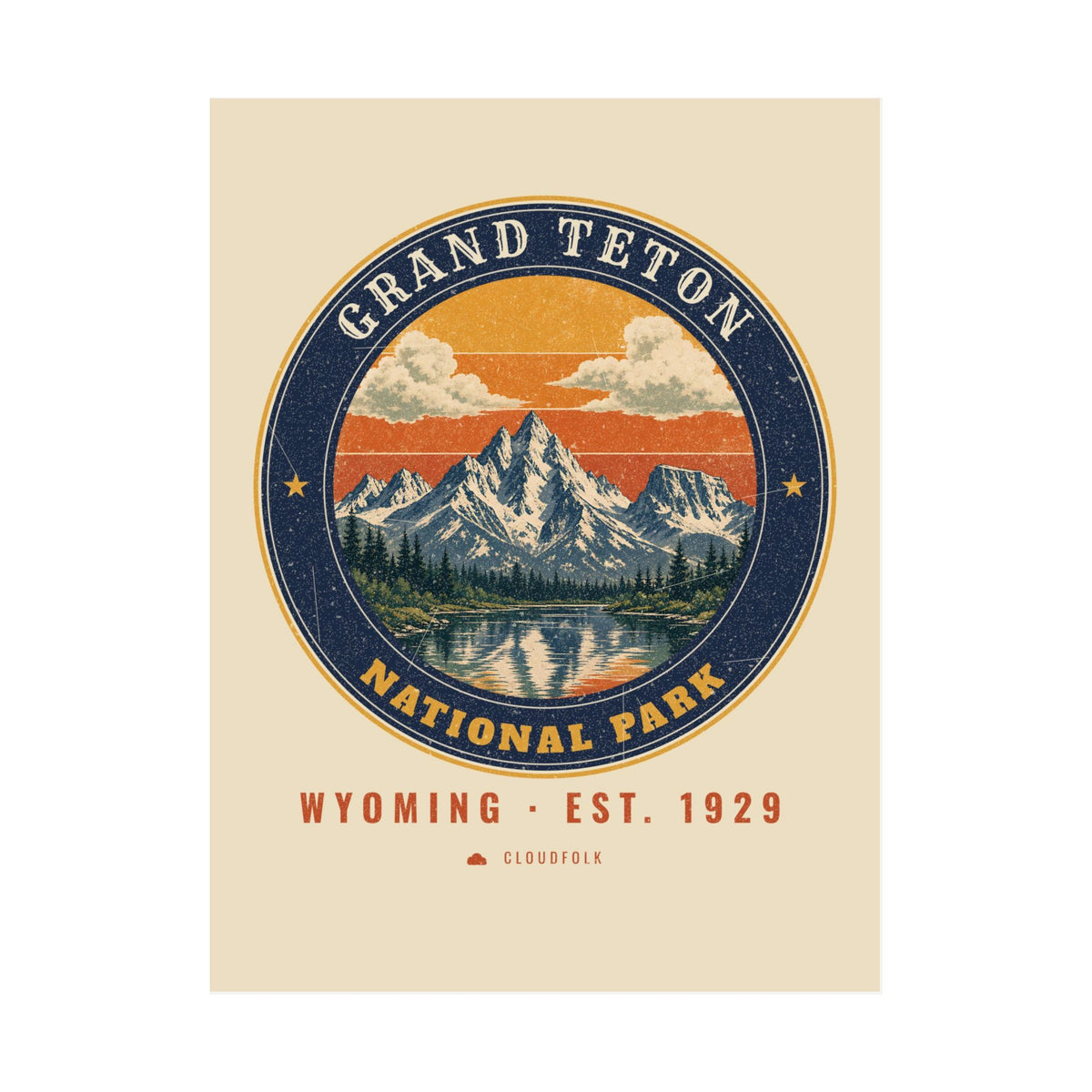 Grand Teton National Park Poster – Vintage Teton Range 18x24 Art Print – Emblem