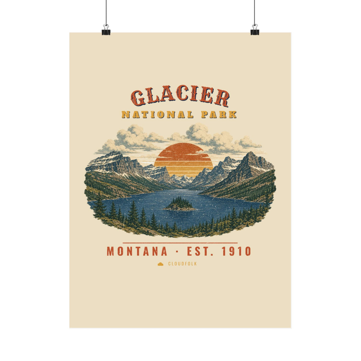 Glacier National Park Poster – Vintage St. Mary Lake 18x24 Art Print – Landscape