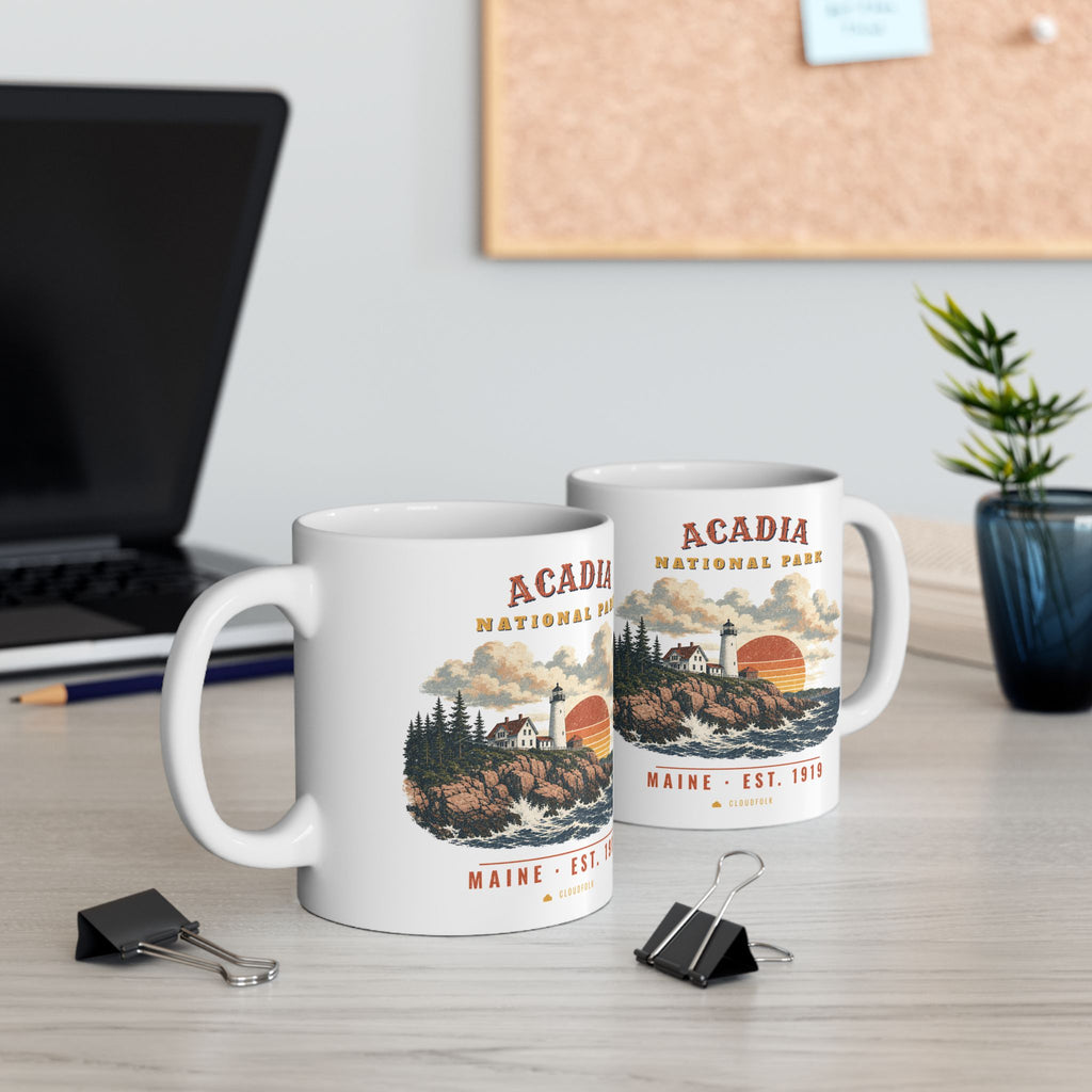 Acadia National Park Mug – Vintage Lighthouse Coast 11oz Coffee Mug – Landscape