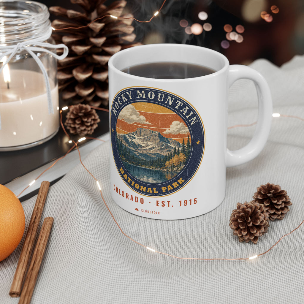 Rocky Mountain National Park Mug – Vintage Longs Peak 11oz Coffee Mug – Emblem