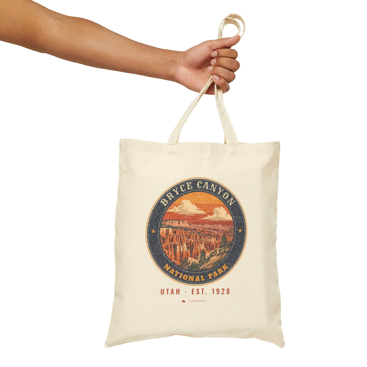 Bryce Canyon National Park Tote Bag – Vintage Hoodoo Amphitheater Natural Canvas Tote – Emblem