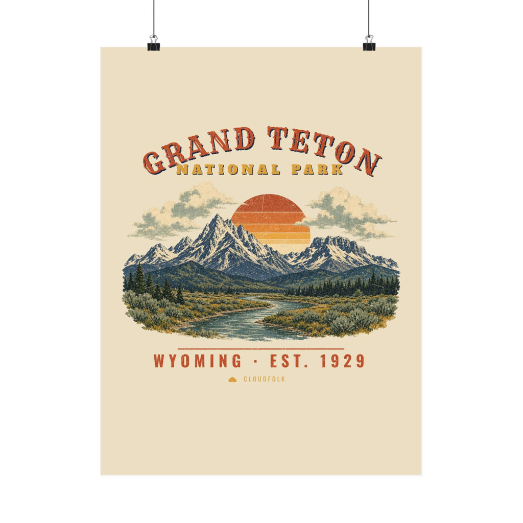 Grand Teton National Park Poster – Vintage Teton Range 18x24 Art Print – Landscape