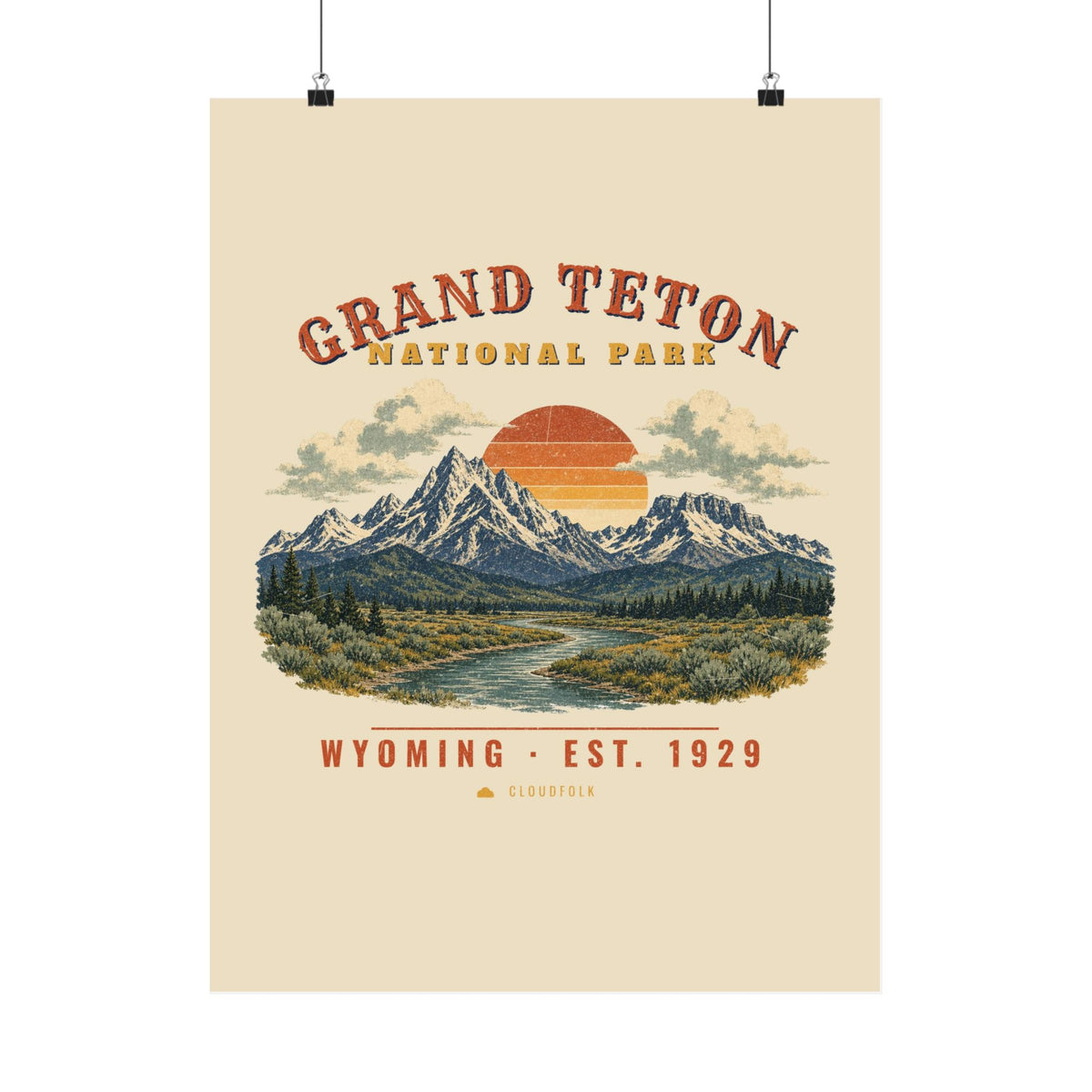 Grand Teton National Park Poster – Vintage Teton Range 18x24 Art Print – Landscape
