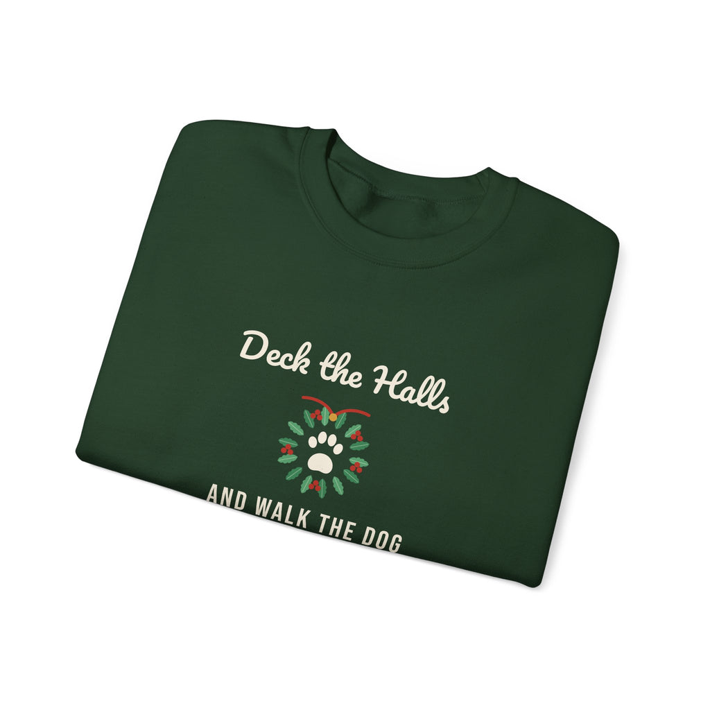 Funny Dog Christmas Sweatshirt, Deck the Halls Paw Wreath Crewneck