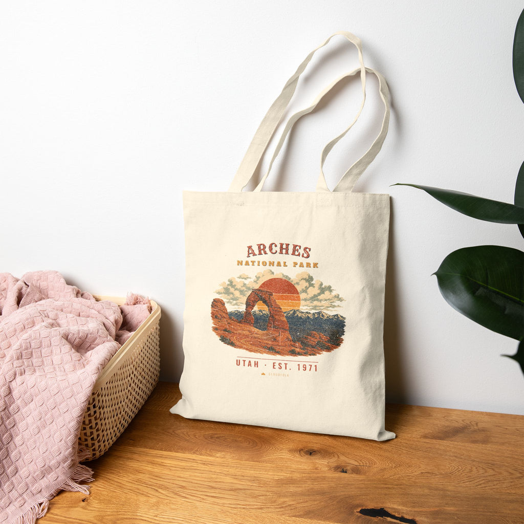 Arches National Park Tote Bag – Vintage Delicate Arch Natural Canvas Tote – Landscape