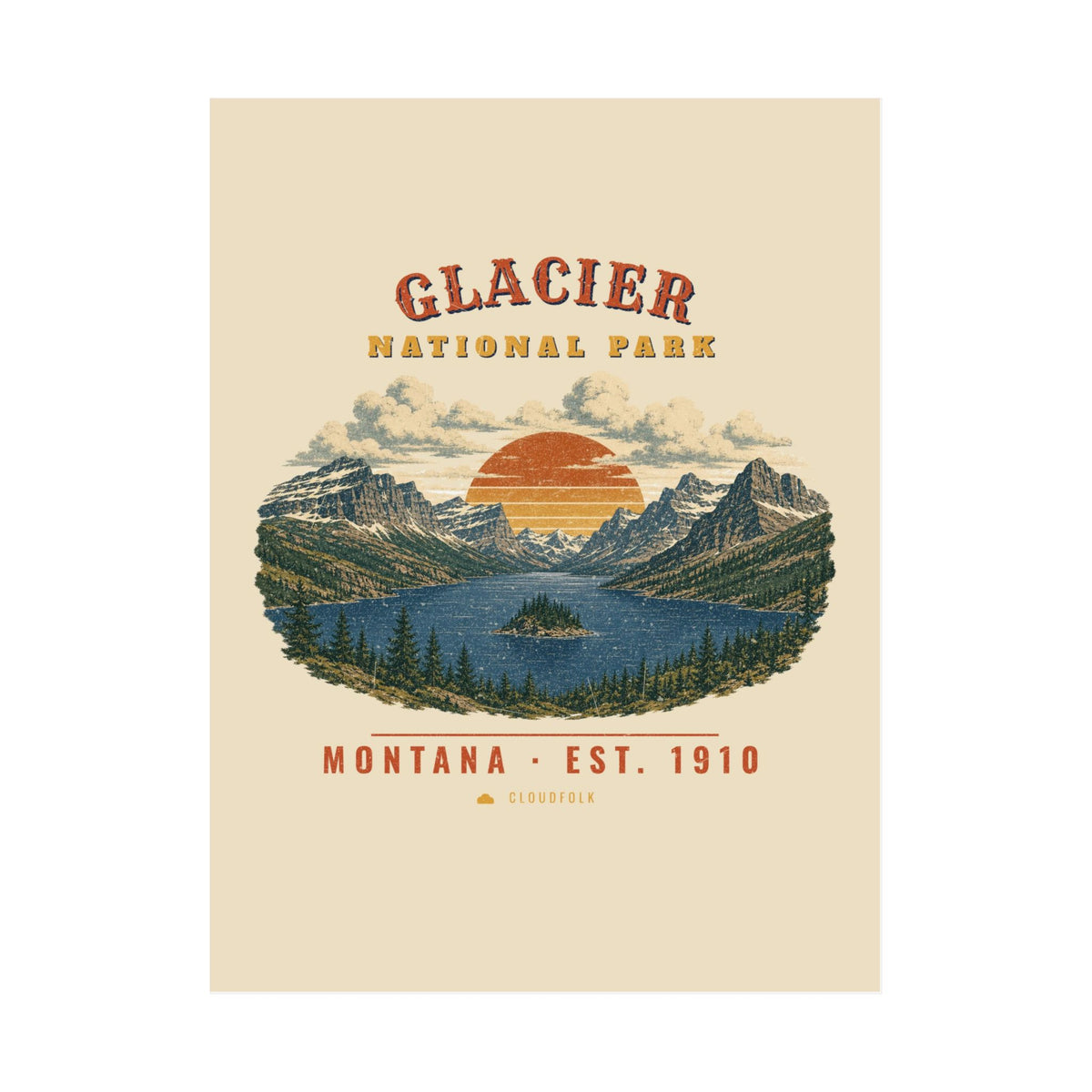 Glacier National Park Poster – Vintage St. Mary Lake 18x24 Art Print – Landscape