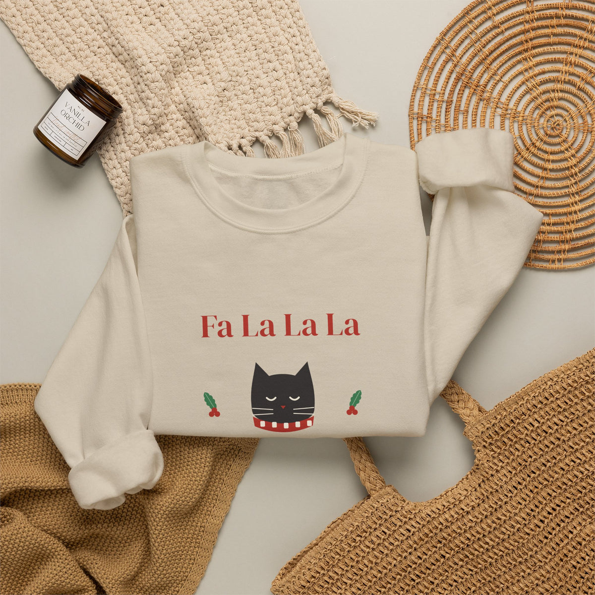 Funny Cat Christmas Sweatshirt, Fa La La La Meow Holiday Crewneck