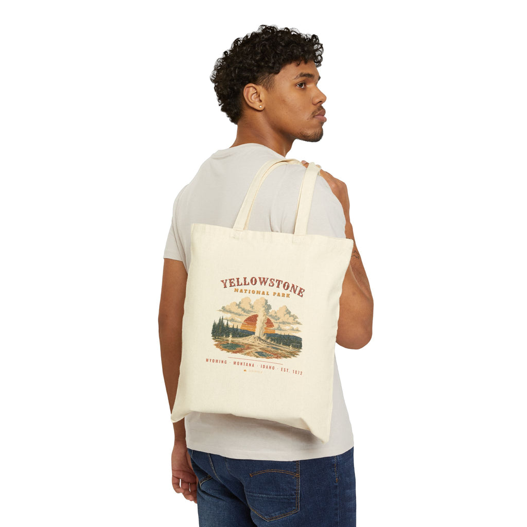 Yellowstone National Park Tote Bag – Vintage Geyser Basin Natural Canvas Tote – Landscape