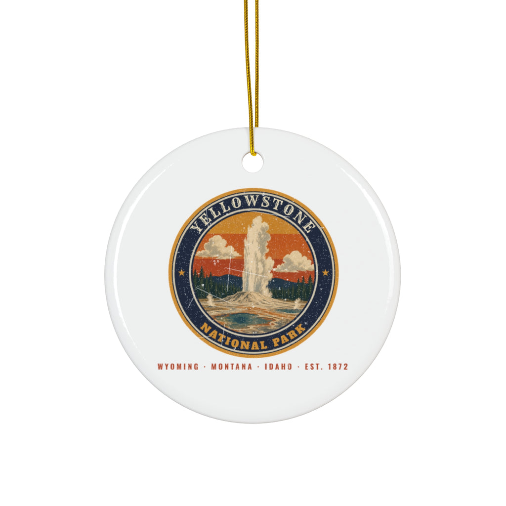 Yellowstone National Park Ornament – Vintage Geyser Basin Ceramic Christmas Ornament – Emblem