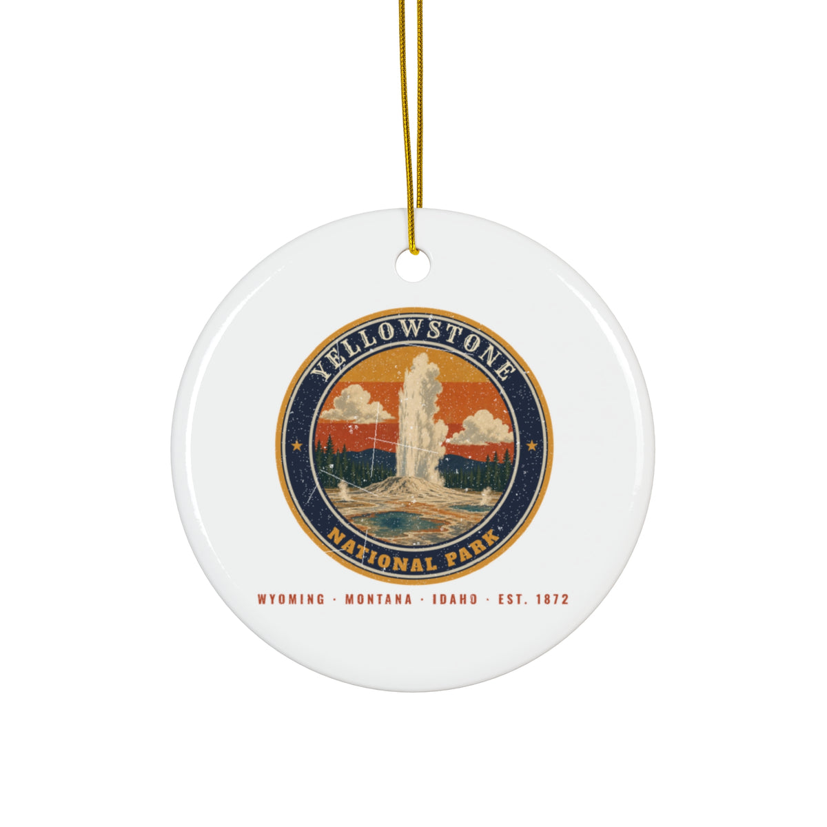 Yellowstone National Park Ornament – Vintage Geyser Basin Ceramic Christmas Ornament – Emblem