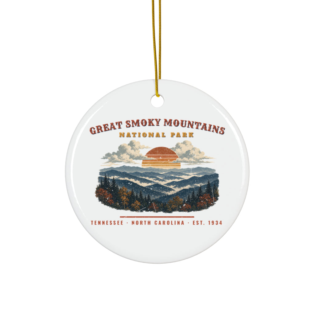Great Smoky Mountains National Park Ornament – Vintage Misty Ridges Ceramic Christmas Ornament – Landscape