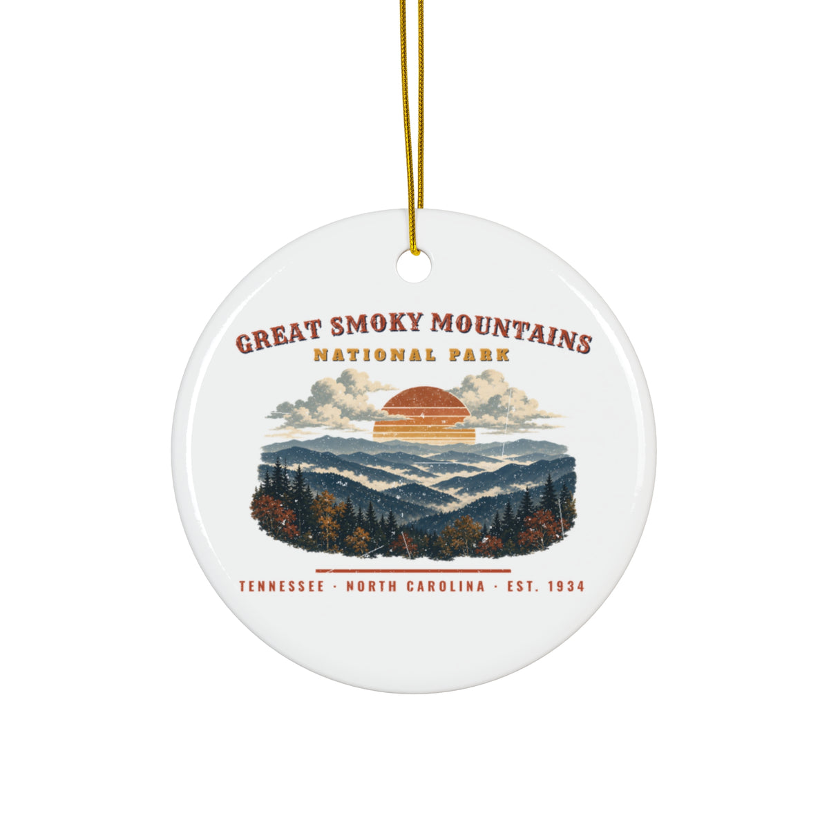 Great Smoky Mountains National Park Ornament – Vintage Misty Ridges Ceramic Christmas Ornament – Landscape