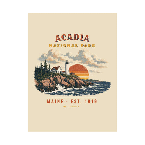 Acadia National Park Poster – Vintage Lighthouse Coast 18x24 Art Print – Landscape