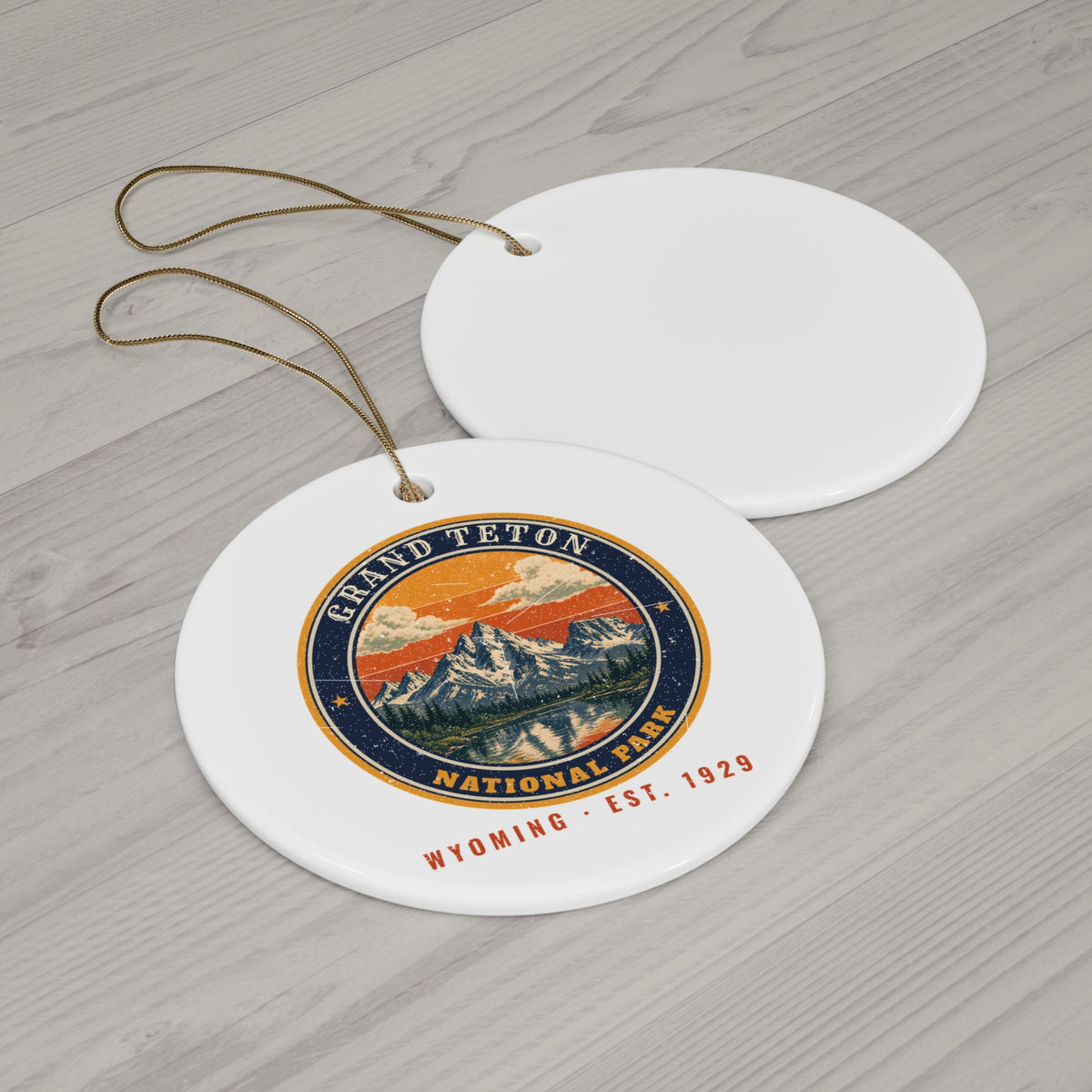 Grand Teton National Park Ornament – Vintage Teton Range Ceramic Christmas Ornament – Emblem