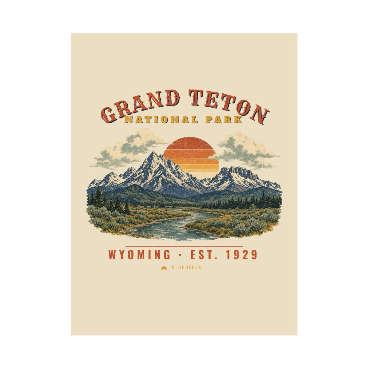 Grand Teton National Park Poster – Vintage Teton Range 18x24 Art Print – Landscape